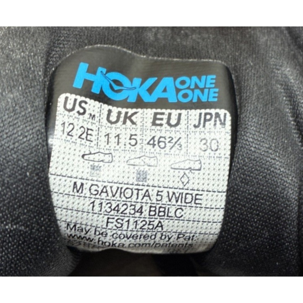 Hoka One Gaviota 5 Men's Size 12 2E Wide Triple Black Bblc Running Hiking Shoes - Picture 12 of 12